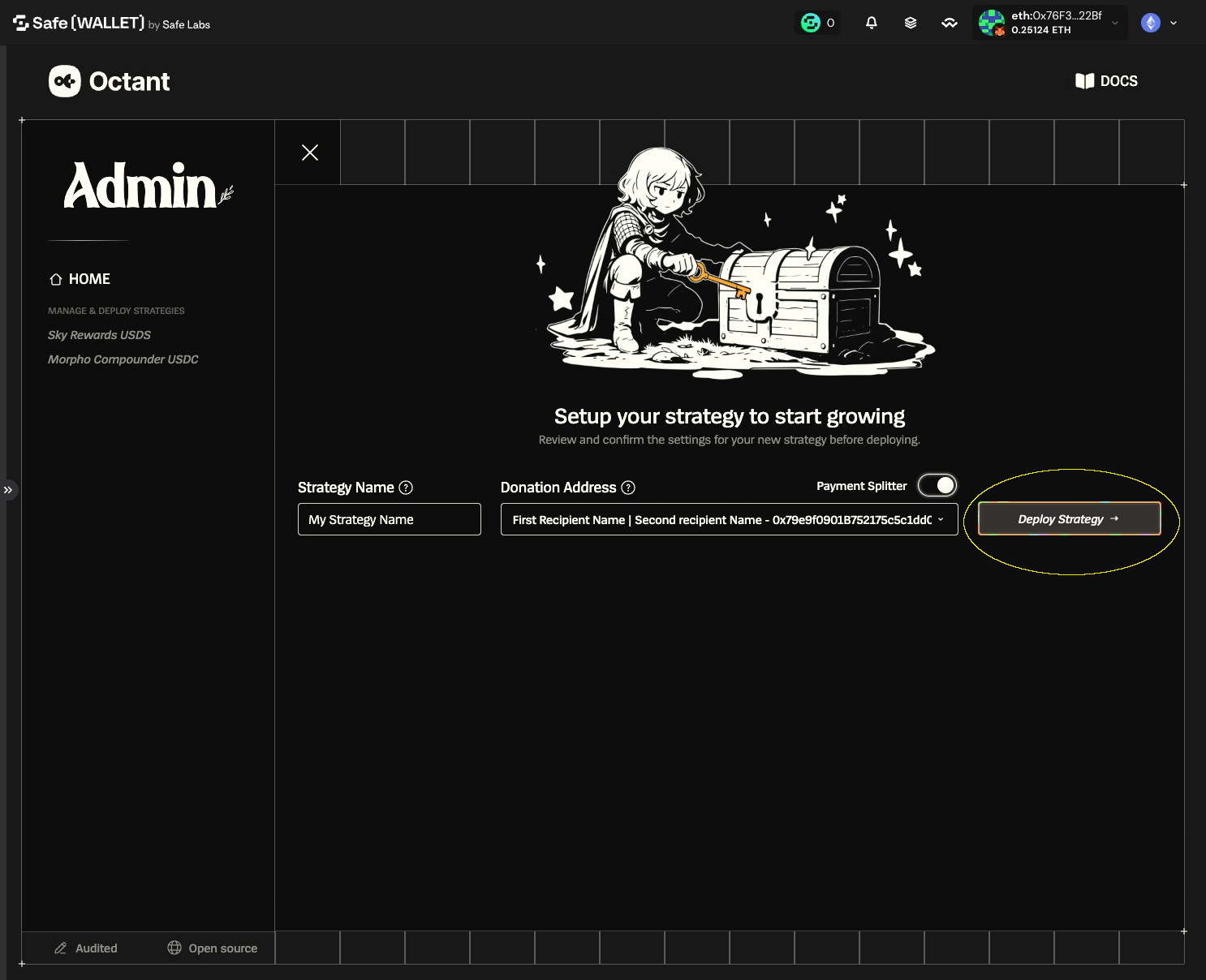 Strategy setup form with all fields filled in and the Deploy Strategy button highlighted