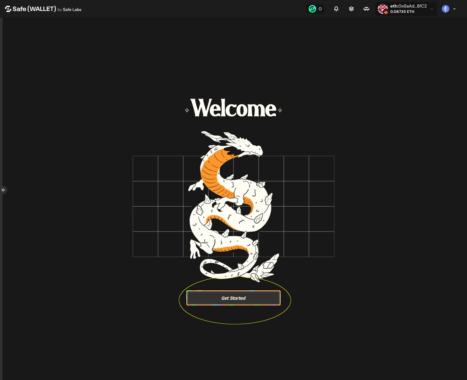 Octant Safe app welcome screen with a Get Started button