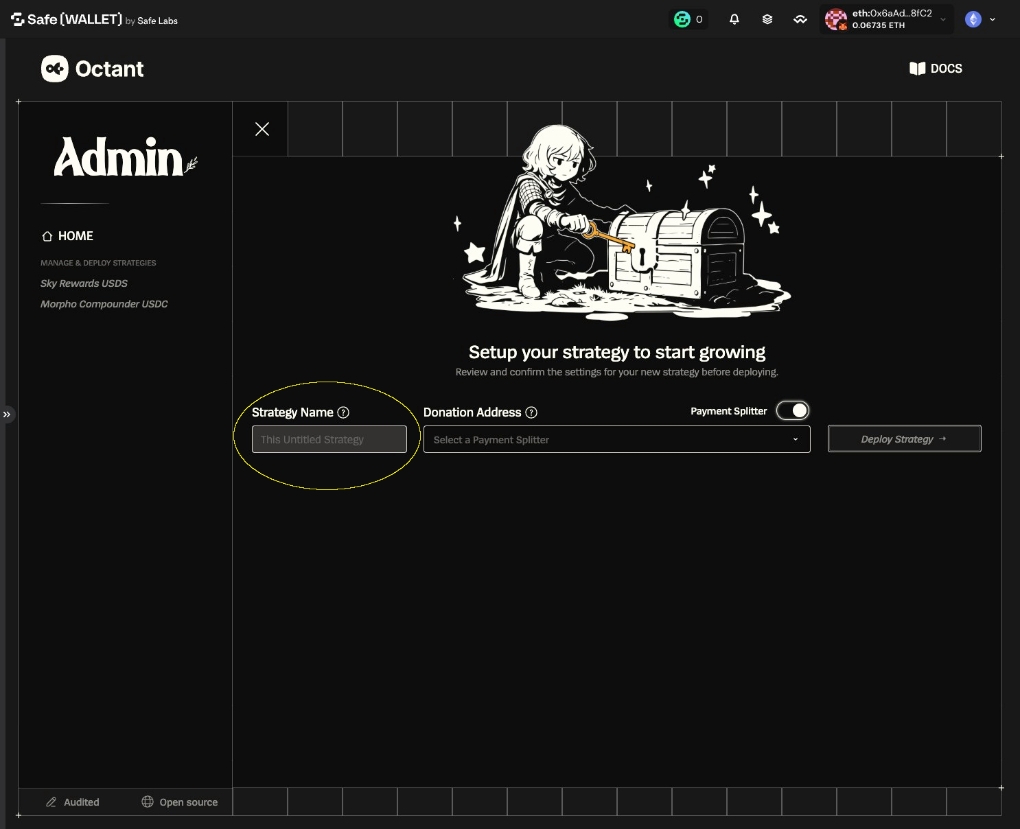 Strategy setup form with the Strategy Name input field highlighted