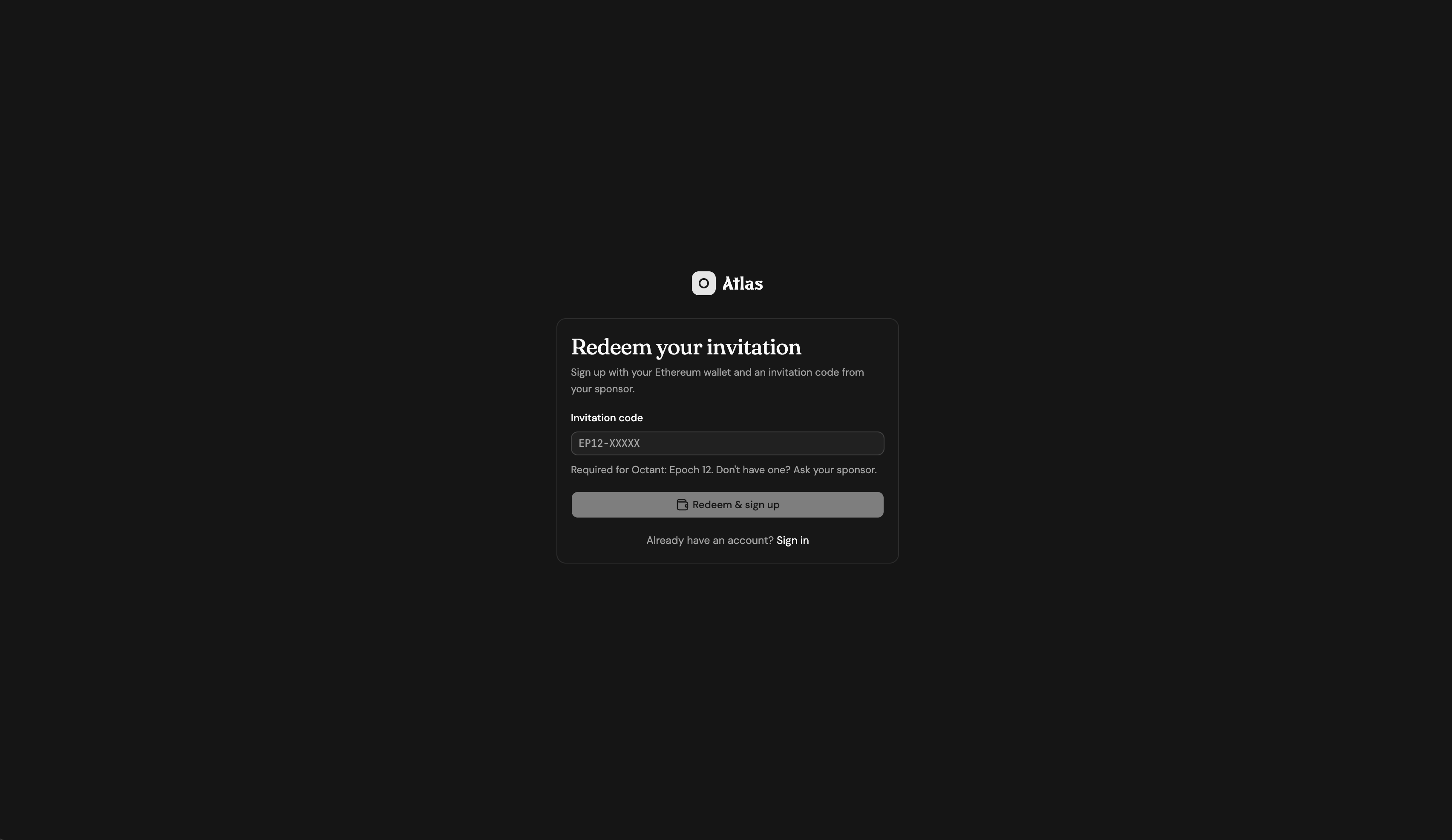 Octant Atlas - redeem your invitation code